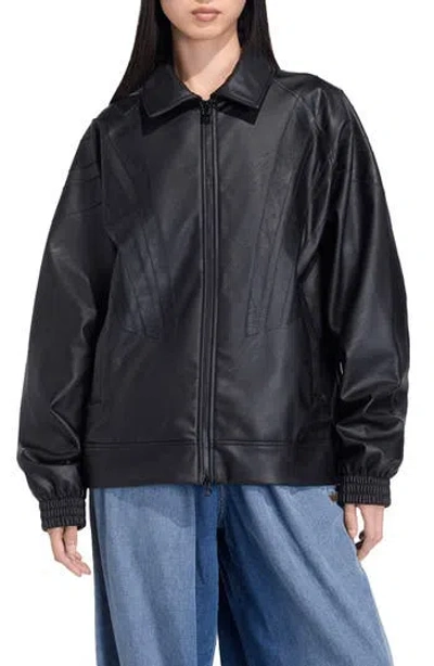 Adidas Originals Adidas Three-stripe Faux Leather Jacket In Black