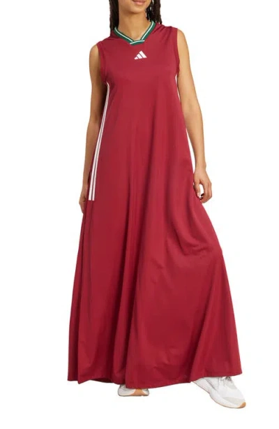 Adidas Originals Adidas Tiro 3-stripes Recycled Polyester Mesh Maxi Dress In Burgundy