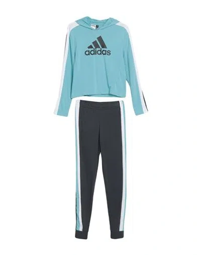 Adidas Originals Babies' Adidas Toddler Girl Tracksuit Turquoise Size 6 Cotton, Recycled Polyester In Blue