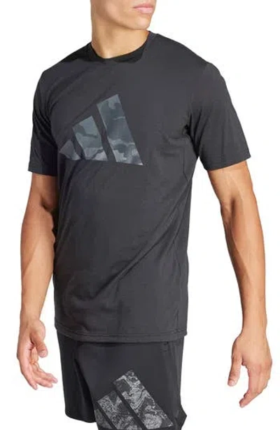 Adidas Originals Adidas Train Essentials Seasonal Brand Love Camp Graphic T-shirt In Black/olive Strata