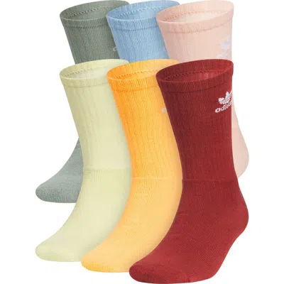 Adidas Originals Adidas Trefoil 6-pack Crew Socks In Silver Green/yellow/red