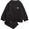 Adidas Originals Adidas Trefoil Essentials Crewneck Sweatshirt & Joggers Set In Black
