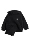 Adidas Originals Adidas Trefoil Hoodie & Cargo Joggers Set In Black