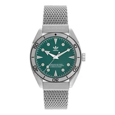 Adidas Originals Adidas Unisex Silver Tone Mesh Band Watch 'green Silver' In Metallic
