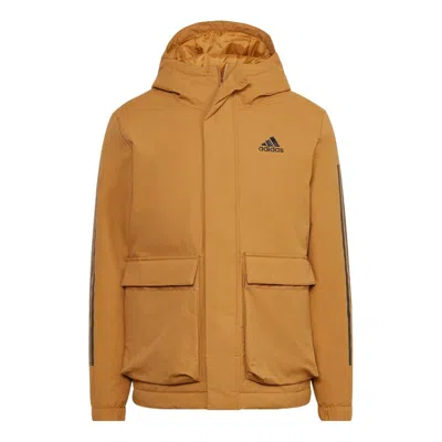 Adidas Originals Adidas Utilitas 3-stripes Hooded Jacket 'brown' In Yellow