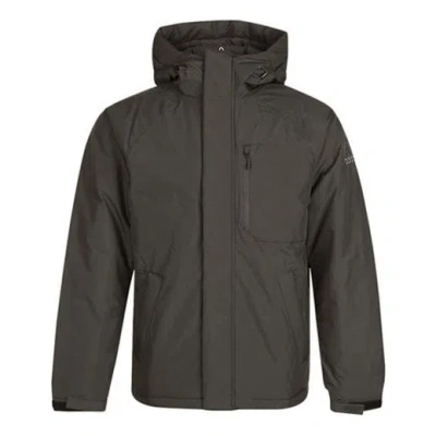 Adidas Originals Adidas Windproof Stay Warm Hooded Outdoor Solid Color Sports Down Jacket Brown In Gray