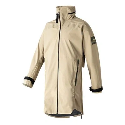 Adidas Originals Adidas Windproof Waterproof Outdoor Mid-length Hooded Windbreaker Jacket Brown In Nude