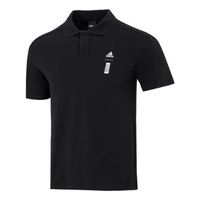 Adidas Originals Adidas Wj Solid Color Logo Micro Mark Athleisure Casual Sports Short Sleeve Polo Shirt Black
