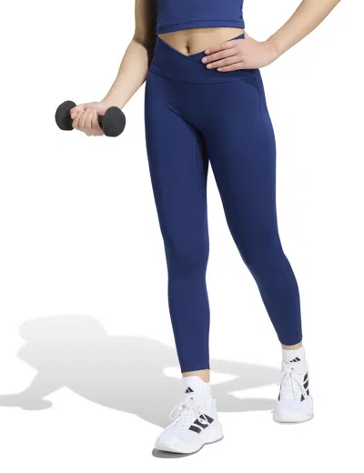 Adidas Originals Adidas Women's 3 Stripes Studio All Me 7/8 X-over Leggings In Blue
