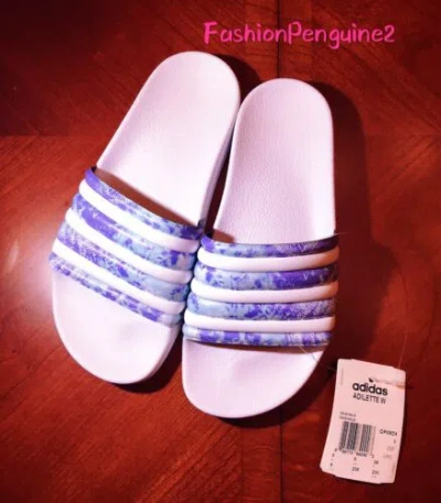 Pre-owned Adidas Originals Adidas Women Adilette Ocean Blue Slides Sandals Blue White Cp8924, Us-6