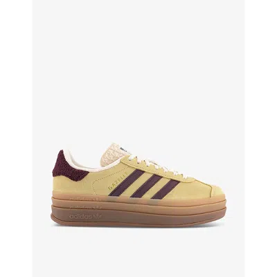 Adidas Originals Gazelle Bold Sneakers With Gum Sole In Yellow And Burgundy In Yellow/maroon