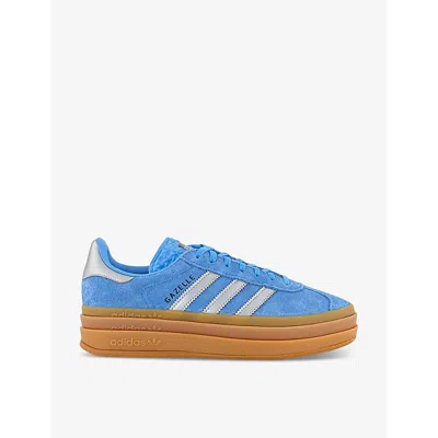 Adidas Originals Adidas Womens Blue Burst Silver Metali Gazelle Bold Logo-print Suede Low-top Trainers