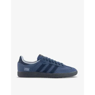 Adidas Originals Adidas Womens Blue Grey Six Samba Og Logo-print Leather Low-top Trainers