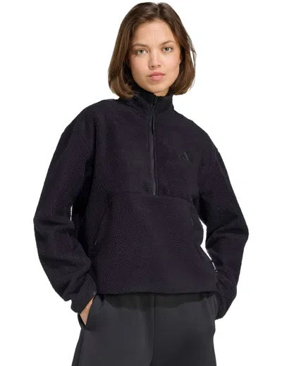 ADIDAS ORIGINALS ADIDAS WOMEN'S CITY TECH HIGH PILE FLEECE HALF-ZIP JACKET