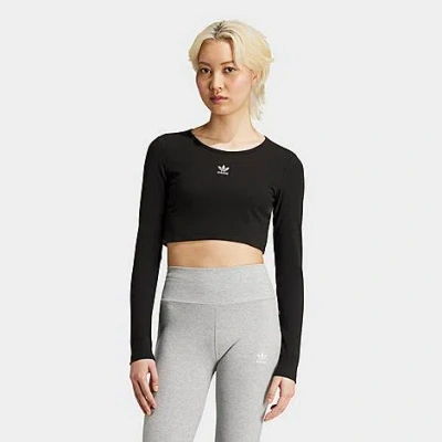 Adidas Originals Adidas Women's Essentials Lifestyle Ribbed Cropped Long-sleeve T-shirt In Black
