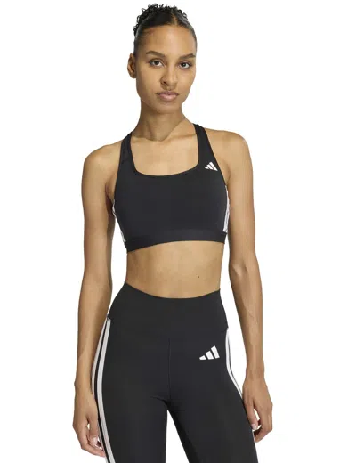 Adidas Originals Adidas Women's Optime Essentials Workout 3-stripes Medium Support Sports Bra In Black
