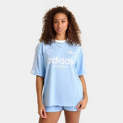 Adidas Originals Adidas Women's Originals 3 Stripes Oversized Soccer Jersey Shirt T-shirt In Clear Sky