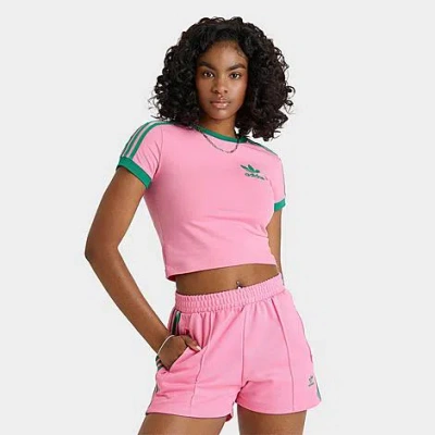 Adidas Originals Adidas Women's Originals 3 Stripes Slim Baby T-shirt In Bliss Pink/semi Court Green 