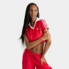 Adidas Originals Adidas Women's Originals Adicolor Football Jacquard V-neck Polo T-shirt In Better Scarlet