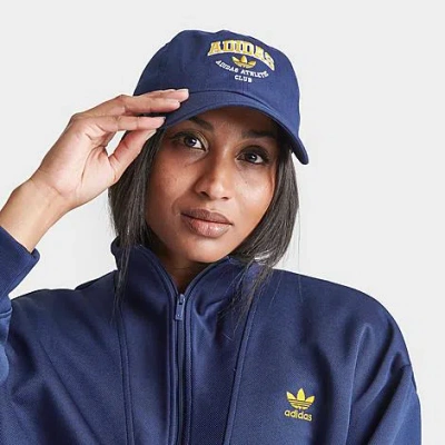 Adidas Originals Adidas Women's Originals Varsity Relaxed Strapback Hat In Dark Blue/crew Yellow