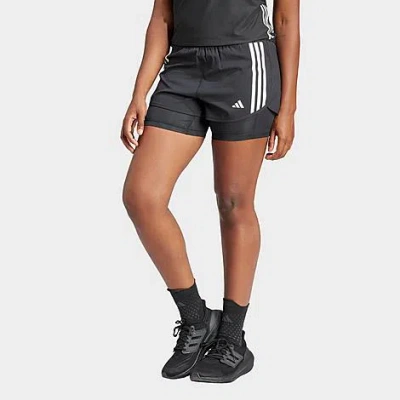 Adidas Originals Adidas Women's Own The Run 3-stripes 2-in-1 Running Shorts In Black/white