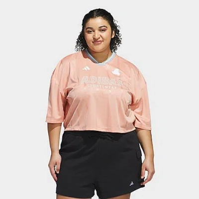 Adidas Originals Adidas Women's Tiro 3-stripes Oversized Jersey Shirt (plus Size) In Ambient Blush/ash Grey