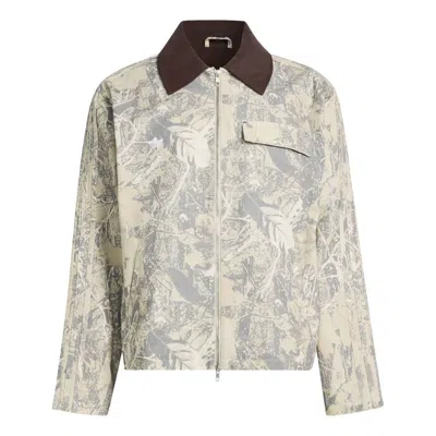 Adidas Originals Leaf Print Cotton Canvas Workwear Jacket In Neutral