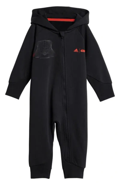 Adidas Originals Adidas X Disney Z.n.e. Star Wars Hooded Zip Romper In Black/bright Red