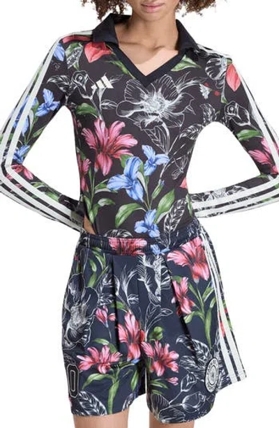 Adidas Originals Adidas X Farm Rio Floral Long Sleeve Bodysuit In Blue