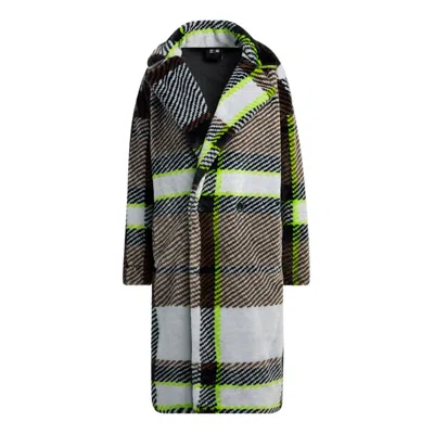 Adidas Originals Adidas X Ivy Park Long Plaid Faux Fur Jacket 'clear Grey Brown Green' In Gray