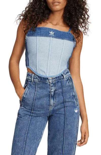 Adidas Originals Adidas X Kseniaschnaider Patchwork Denim Corset Top In Medium Blue Denim/light Denim