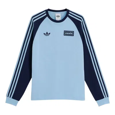 Adidas Originals Adidas X Oasis Tour 3-stripes Longsleeve T-shirt 'clear Sky Night Indigo' In Blue