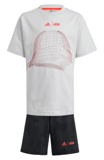 Adidas Originals Adidas X Star Wars™ Kids' Z.n.e. Cotton Graphic T-shirt & Shorts Set In Grey/bright Red