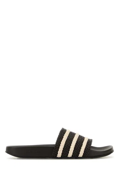 ADIDAS ORIGINALS ADIDAS X WALES BONNER BLACK LEATHER WALES BONNER X ADIDAS ADILETTE SLIPPERS