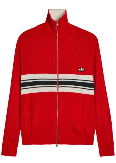 Adidas Originals Adidas X Wales Bonner X Wales Bonner Stripe-intarsia Knit Cardigan In Red