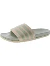 Adidas Originals Adilette Comfort Womens Faux Leather Cushioned Footbed Slide Sandals In White/green Met./green Met.