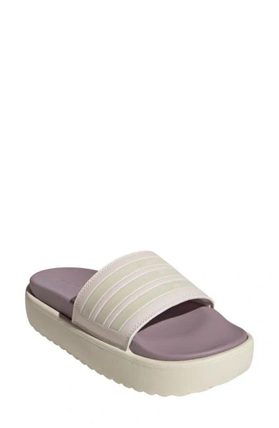 Adidas Originals Adilette Platform Sandal In Ivory/ Purple