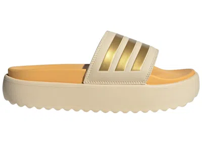 Pre-owned Adidas Originals Adilette Platform Slides (women's) Sneakers In Crystal Sand/gold Metallic/semi Spark