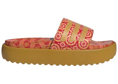 Pre-owned Adidas Originals Adilette Platform Slides (women's) Sneakers In Victory Gold/tomato