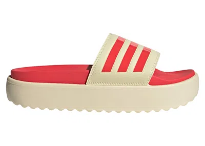 Pre-owned Adidas Originals Adilette Platform Slides (women's) Sneakers In Warm Vanilla/semi Lucid Red