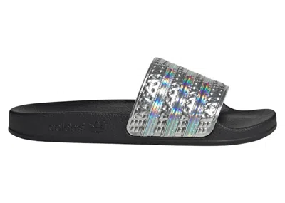 Pre-owned Adidas Originals Adilette Slides Sneakers In Core Black/silver Metallic In Multi