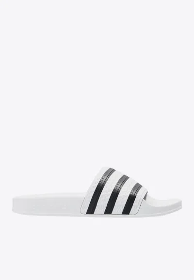 Adidas Originals Adilette Slides With 3-stripes Detail In White