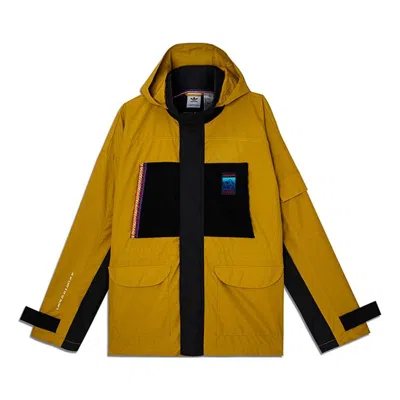 Adidas Originals Adv Jacket Colorblock Windproof Sports Hooded Jacket Yellow In Gold