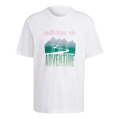 Adidas Originals Adv Mount Tee Retro Pattern Sports Short Sleeve White In Brown