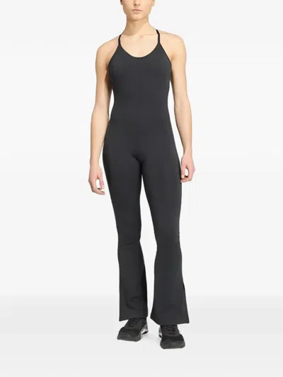 Adidas Originals All Me Flare Open-back Jumpsuit In Gray