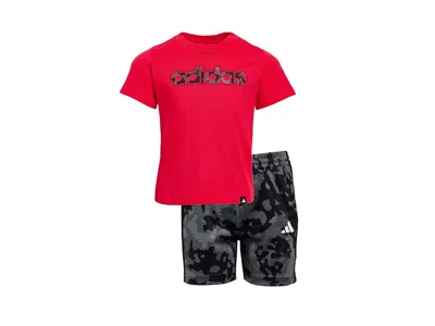 Adidas Originals Kids' All Over Print Camo Shorts Set (infant) Boy's Sets Pure Ruby : 9 Months, Cotton/jersey/polyester In Red