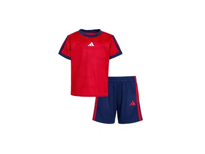 Adidas Originals Kids' All Over Print Soccer Top Shorts Set (infant) Boy's Sets Pure Ruby : 18 Months, Polyester In Red