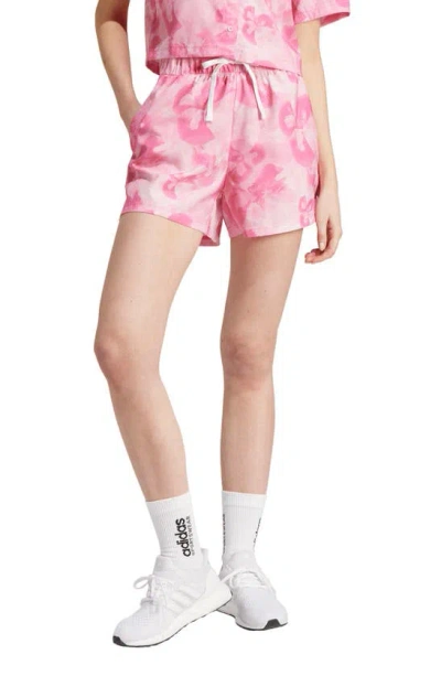 Adidas Originals Allover Print Shorts In Off White/ Pink/ Magenta
