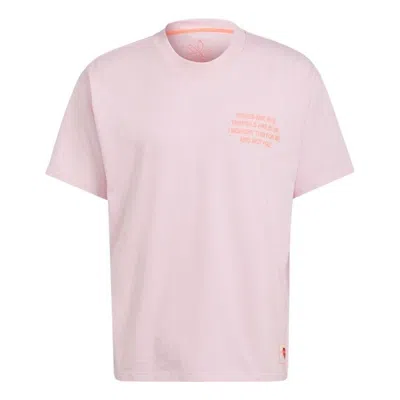 Adidas Originals Alphabet Printing Round Neck Pullover Short Sleeve Pink T-shirt