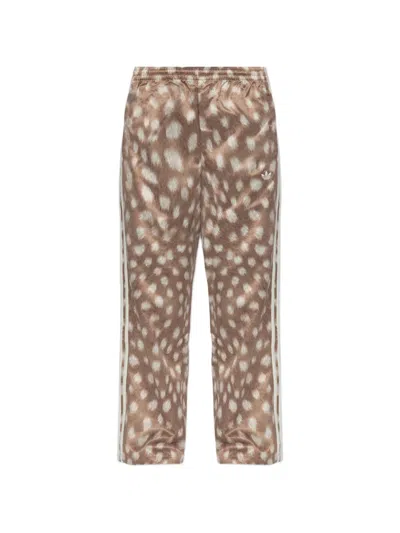 Adidas Originals Animal-print Three-stripes Track Pants In Brown